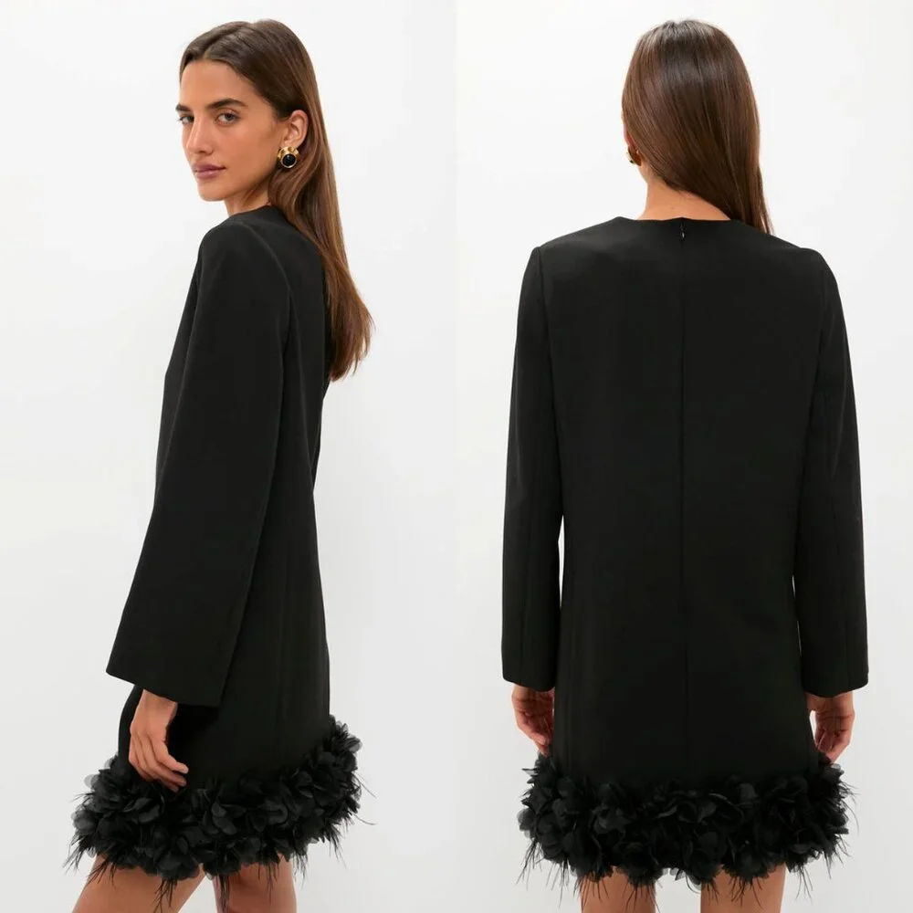 Tuckernuck Dalia Dress Black Organza & Feather Trim A-Line Size M NWT - Picture 2 of 9
